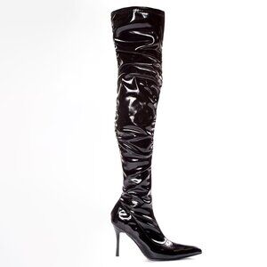 Penthouse Shoes by Elie Lala Faux Stretch Leather & Patent Thigh High Boots 9